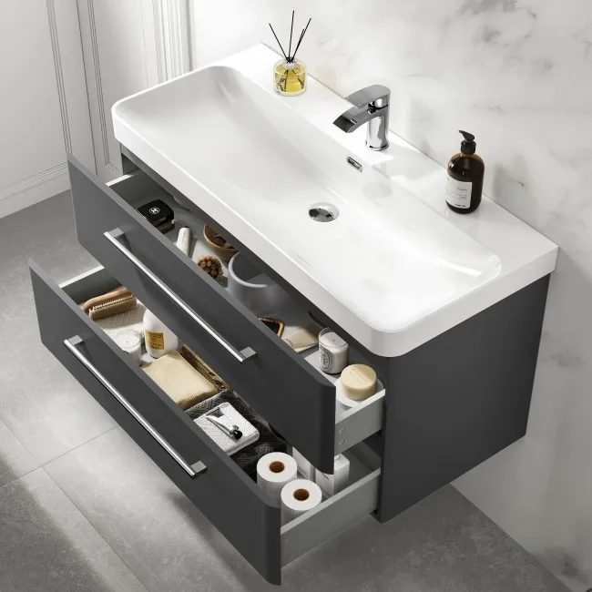 Omaha Slate Grey Wall Hung Basin Drawer Vanity 1000mm