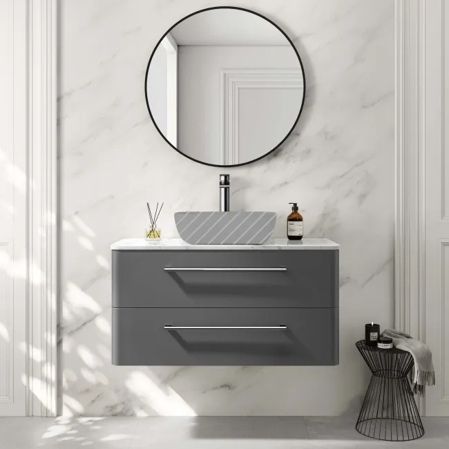 Omaha Slate Grey Wall Hung Drawer Vanity with Marble Top 1000mm - Excludes Counter Top Basin