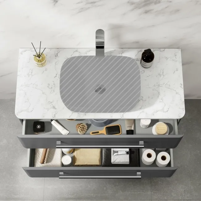 Omaha Slate Grey Wall Hung Drawer Vanity with Marble Top 1000mm - Excludes Counter Top Basin