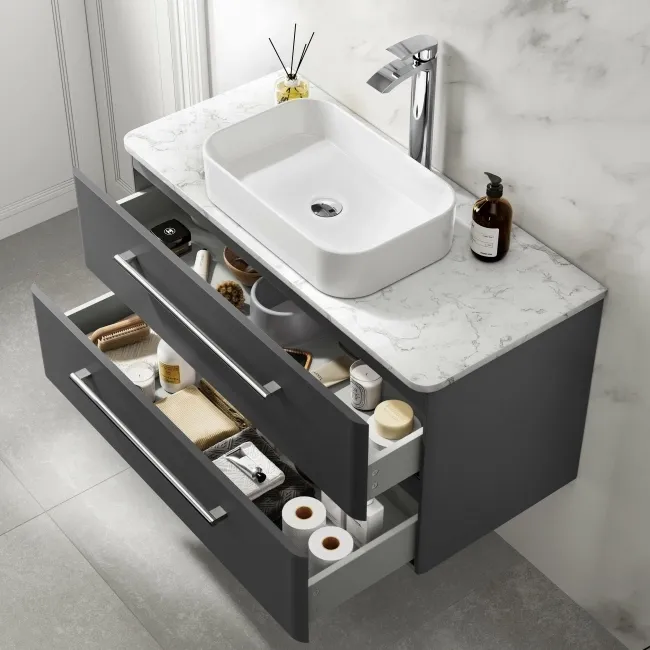 Omaha Slate Grey Wall Hung Drawer Vanity with Marble Top & Marin Basin 1000mm