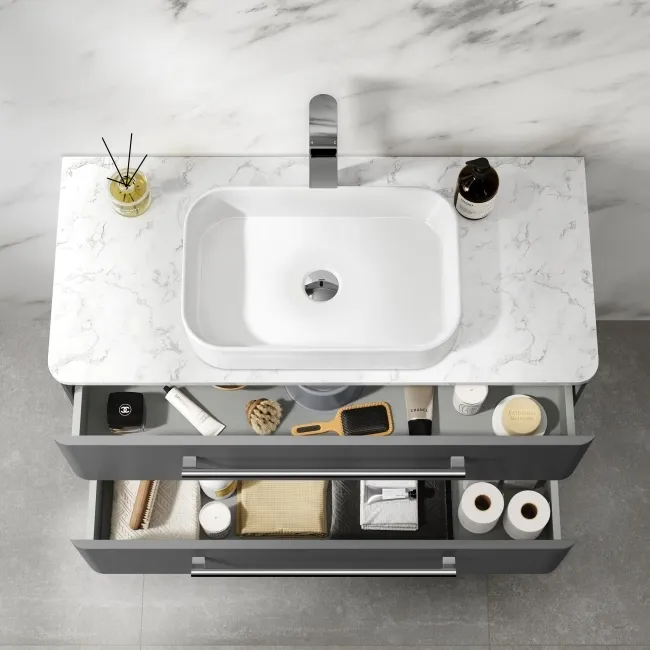 Omaha Slate Grey Wall Hung Drawer Vanity with Marble Top & Marin Basin 1000mm
