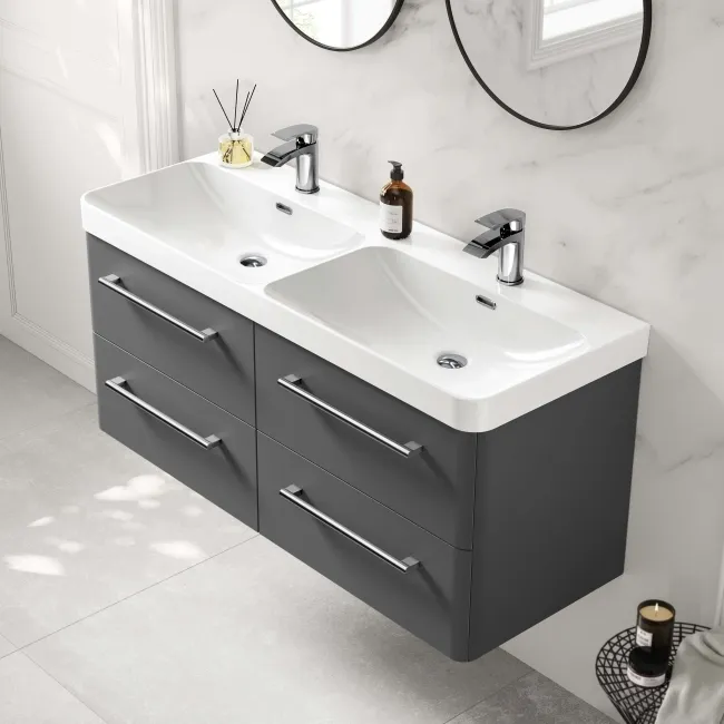 Omaha Slate Grey Wall Hung Double Basin Drawer Vanity 1200mm