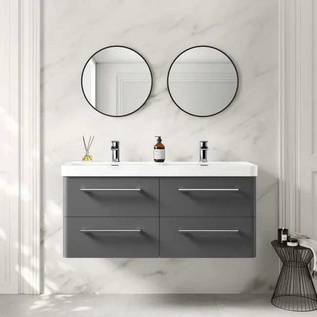 Omaha Slate Grey Wall Hung Double Basin Drawer Vanity 1200mm