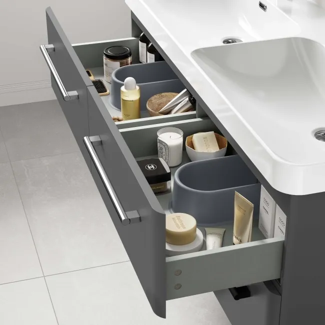 Omaha Slate Grey Wall Hung Double Basin Drawer Vanity 1200mm