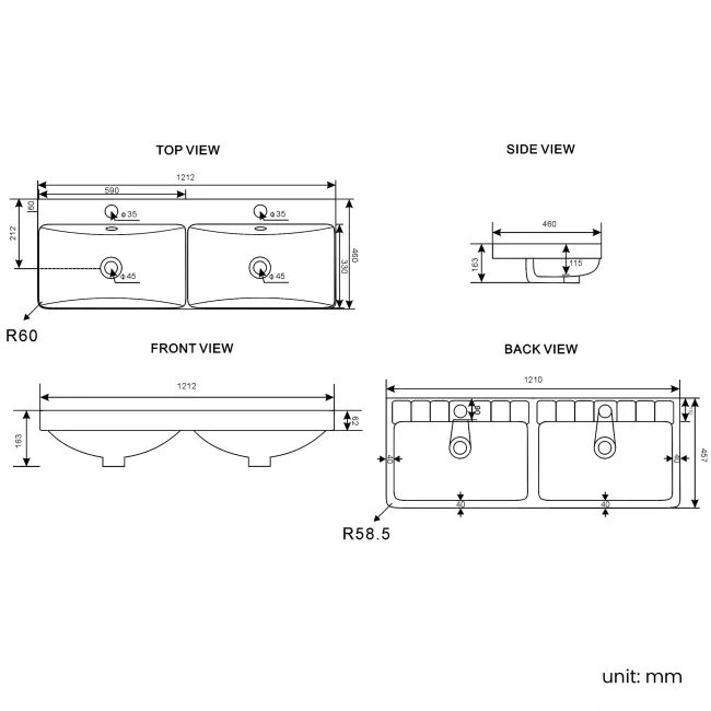 Omaha Slate Grey Wall Hung Double Basin Drawer Vanity 1200mm