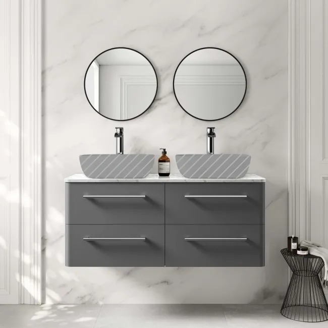 Omaha Slate Grey Wall Hung Drawer Vanity with Marble Top 1200mm - Excludes Counter Top Basin