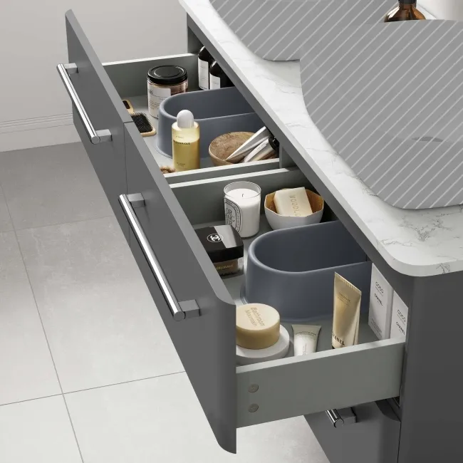 Omaha Slate Grey Wall Hung Drawer Vanity with Marble Top 1200mm - Excludes Counter Top Basin