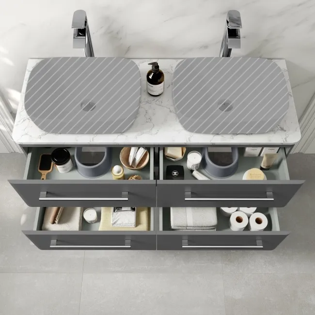 Omaha Slate Grey Wall Hung Drawer Vanity with Marble Top 1200mm - Excludes Counter Top Basin