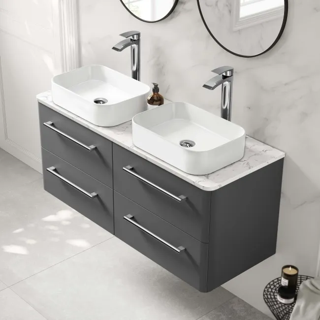 Omaha Slate Grey Wall Hung Drawer Vanity with Marble Top & Marin Basin 1200mm