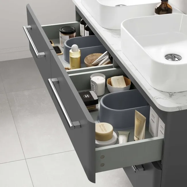 Omaha Slate Grey Wall Hung Drawer Vanity with Marble Top & Marin Basin 1200mm