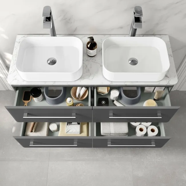 Omaha Slate Grey Wall Hung Drawer Vanity with Marble Top & Marin Basin 1200mm