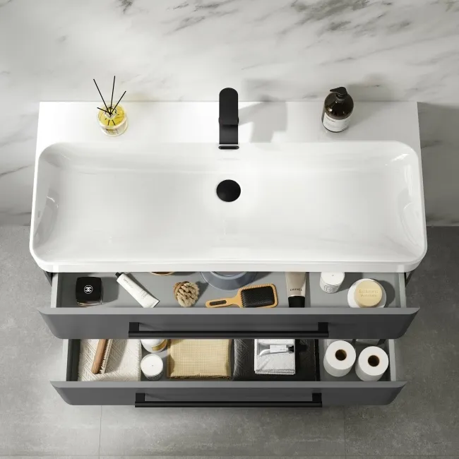 Omaha Slate Grey Wall Hung Basin Drawer Vanity 1000mm - Black Accents