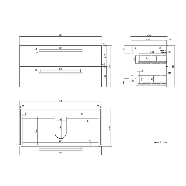Omaha Slate Grey Wall Hung Drawer Vanity with Marble Top & Marin Basin 1000mm - Black Accents