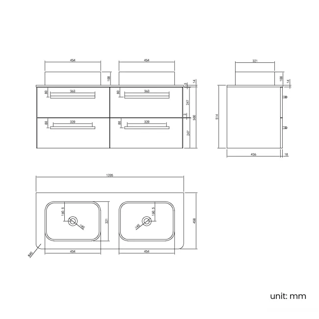 Omaha Slate Grey Wall Hung Drawer Vanity with Marble Top & Marin Basin 1200mm - Black Accents