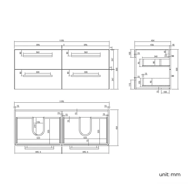 Omaha Slate Grey Wall Hung Drawer Vanity with Marble Top & Marin Basin 1200mm - Black Accents