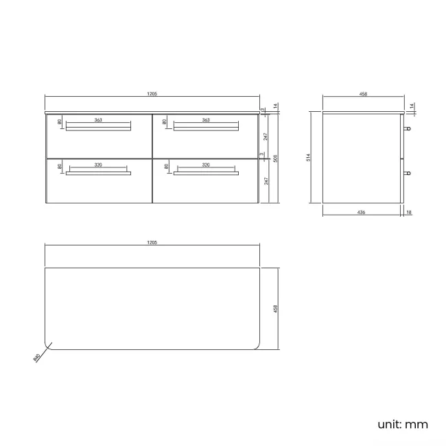 Omaha Slate Grey Wall Hung Drawer Vanity with Marble Top 1200mm (Excludes Counter Top Basin) - Brushed Brass Accents