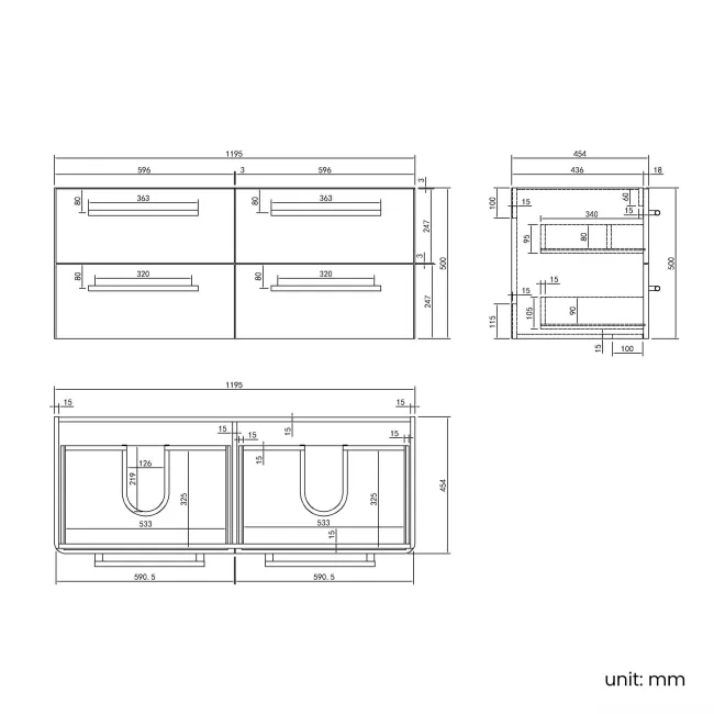 Omaha Slate Grey Wall Hung Drawer Vanity with Marble Top 1200mm (Excludes Counter Top Basin) - Brushed Brass Accents
