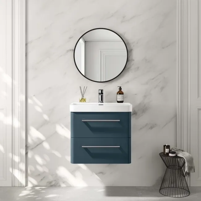 Omaha Navy Blue Wall Hung Basin Drawer Vanity 600mm