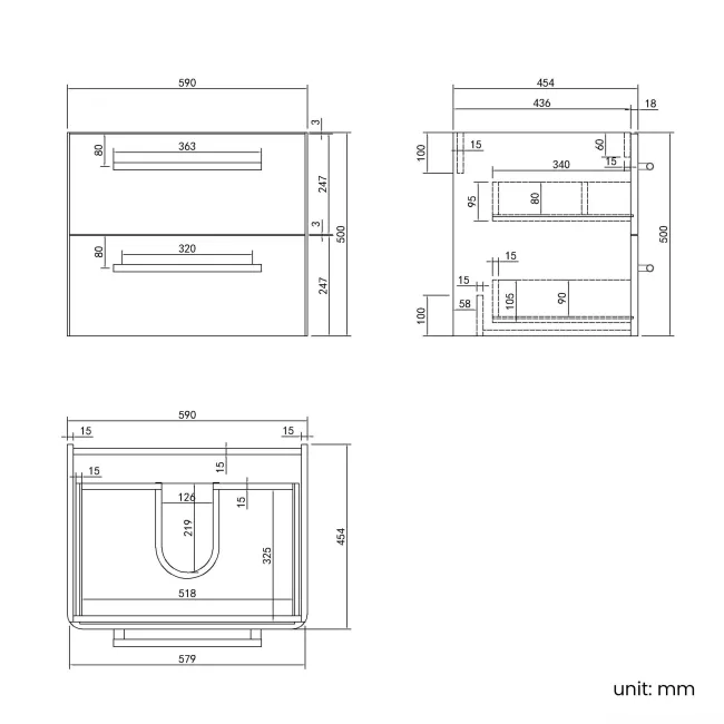 Omaha Navy Blue Wall Hung Basin Drawer Vanity 600mm