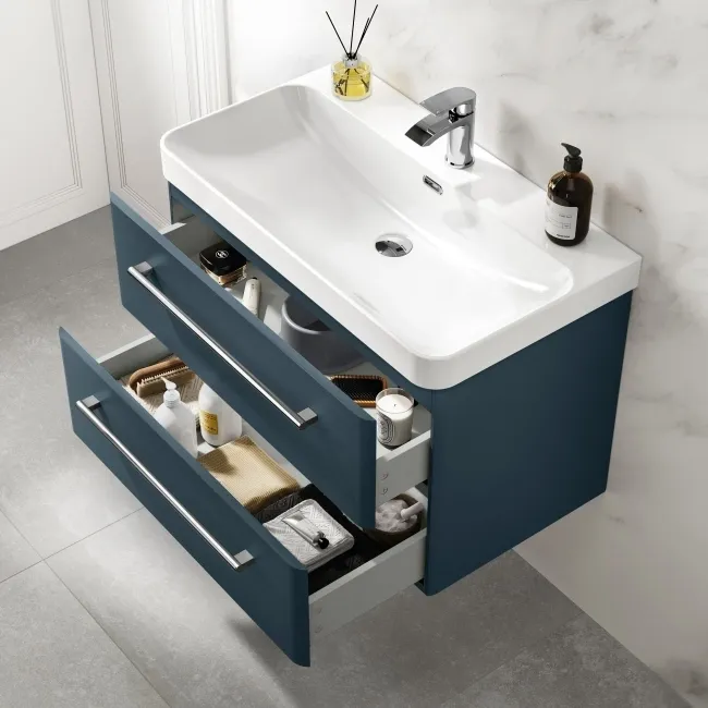 Omaha Navy Blue Wall Hung Basin Drawer Vanity 800mm