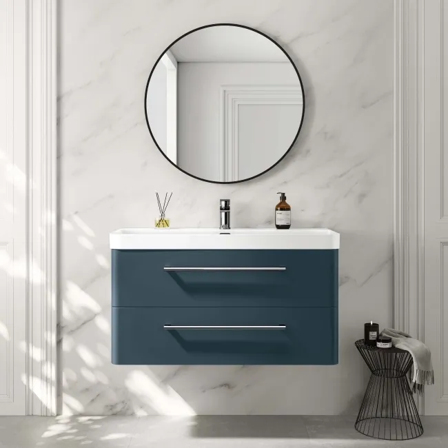 Omaha Navy Blue Wall Hung Basin Drawer Vanity 1000mm