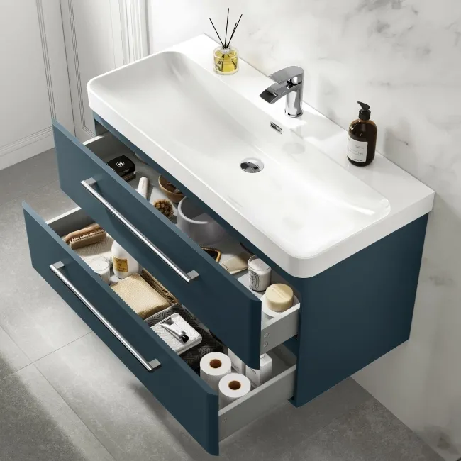 Omaha Navy Blue Wall Hung Basin Drawer Vanity 1000mm