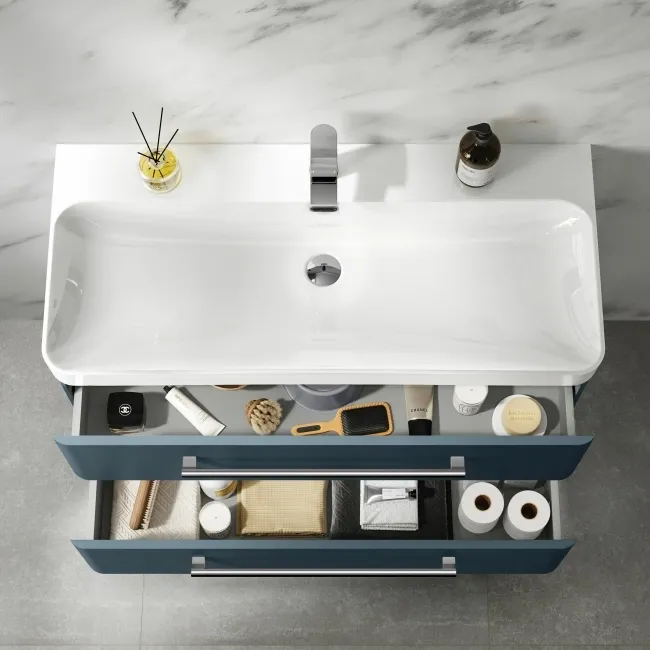Omaha Navy Blue Wall Hung Basin Drawer Vanity 1000mm