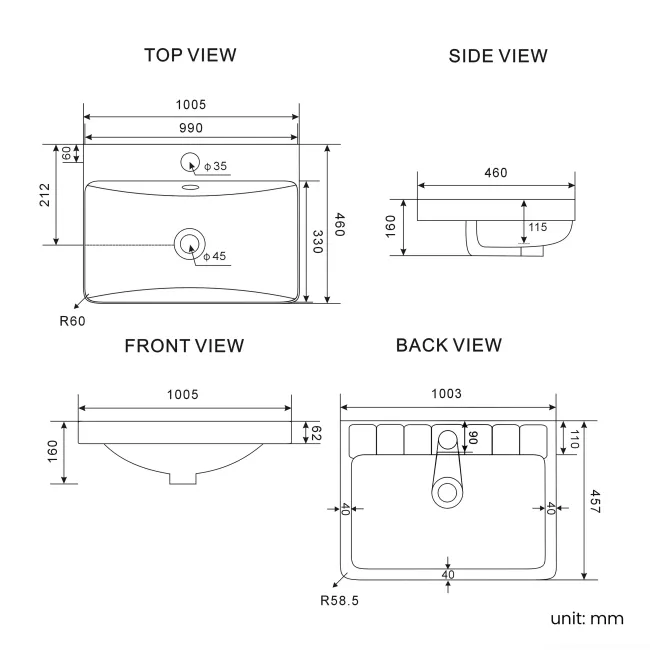 Omaha Navy Blue Wall Hung Basin Drawer Vanity 1000mm