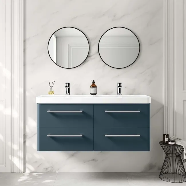 Omaha Navy Blue Wall Hung Double Basin Drawer Vanity 1200mm