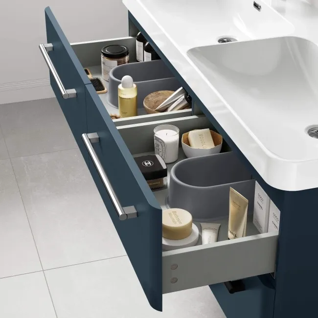 Omaha Navy Blue Wall Hung Double Basin Drawer Vanity 1200mm