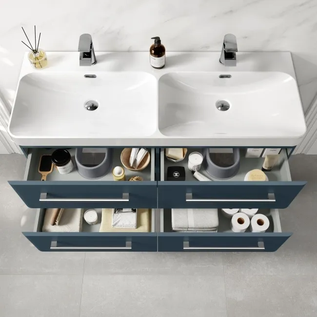 Omaha Navy Blue Wall Hung Double Basin Drawer Vanity 1200mm