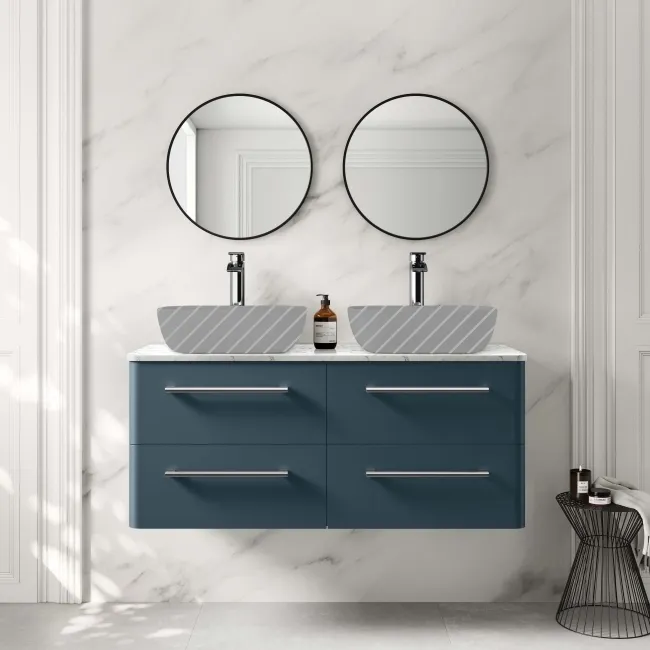 Omaha Navy Blue Wall Hung Drawer Vanity with Marble Top 1200mm - Excludes Counter Top Basin
