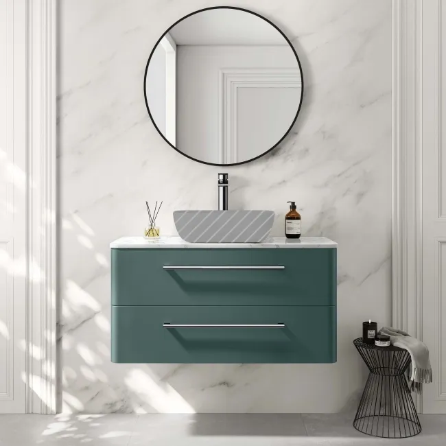 Omaha Mystic Green Wall Hung Drawer Vanity with Marble Top 1000mm - Excludes Counter Top Basin