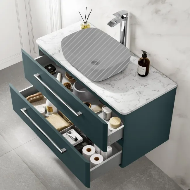 Omaha Mystic Green Wall Hung Drawer Vanity with Marble Top 1000mm - Excludes Counter Top Basin