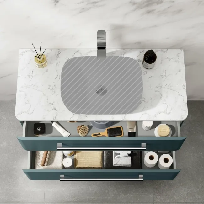 Omaha Mystic Green Wall Hung Drawer Vanity with Marble Top 1000mm - Excludes Counter Top Basin