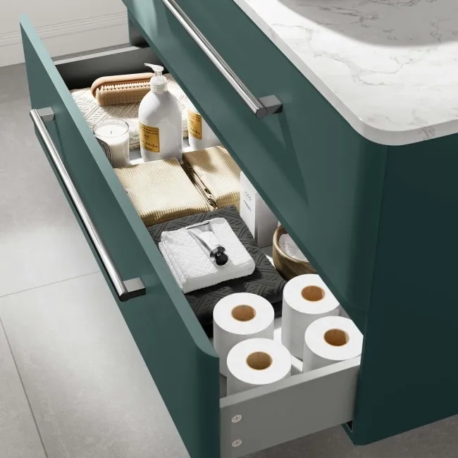 Omaha Mystic Green Wall Hung Drawer Vanity with Marble Top & Curved Counter Top Basin 1000mm