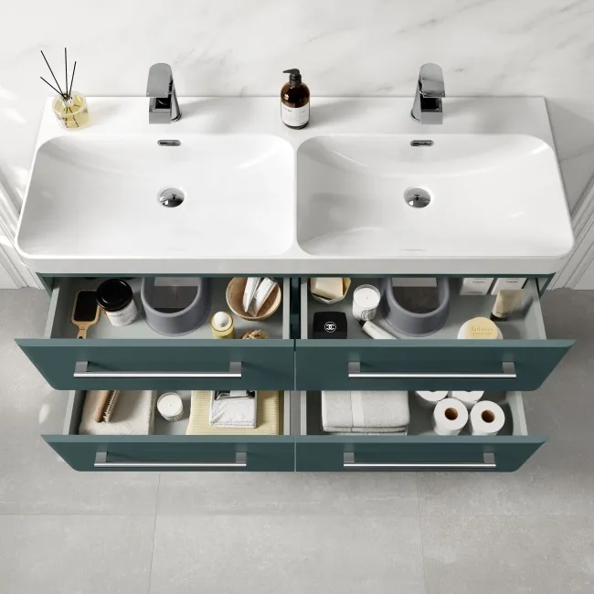 Omaha Mystic Green Wall Hung Double Basin Drawer Vanity 1200mm