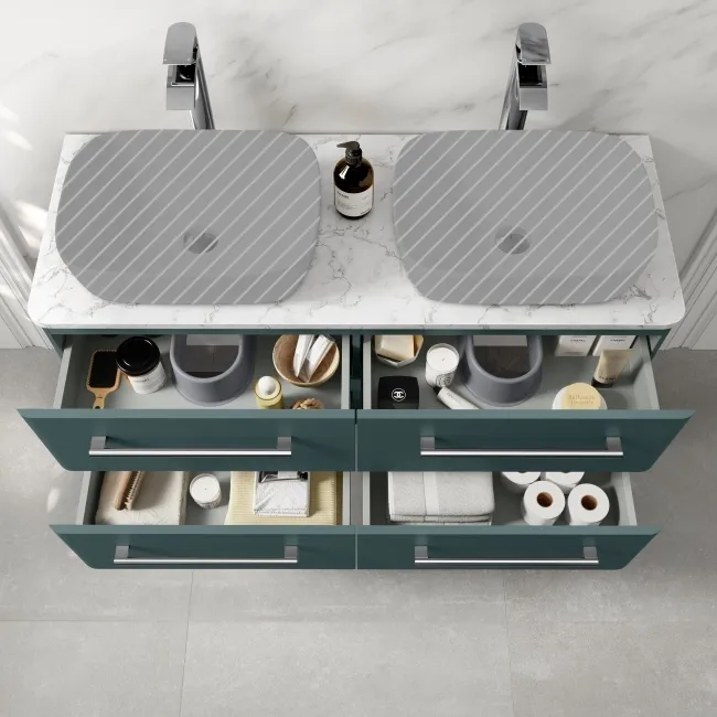 Omaha Mystic Green Wall Hung Drawer Vanity with Marble Top 1200mm - Excludes Counter Top Basin