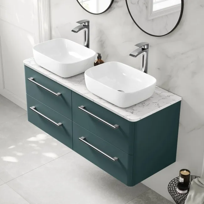 Omaha Mystic Green Wall Hung Drawer Vanity with Marble Top & Curved Counter Top Basin 1200mm