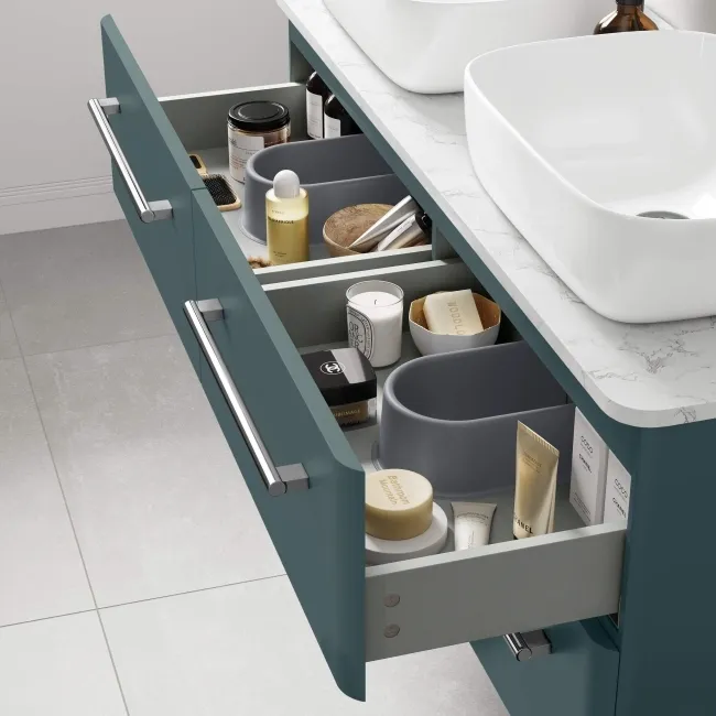 Omaha Mystic Green Wall Hung Drawer Vanity with Marble Top & Curved Counter Top Basin 1200mm