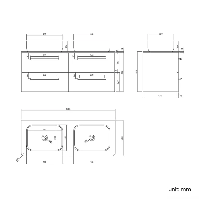 Omaha Mystic Green Wall Hung Drawer Vanity with Marble Top & Curved Counter Top Basin 1200mm