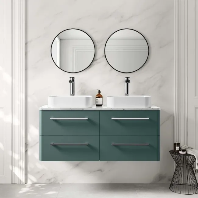 Omaha Mystic Green Wall Hung Drawer Vanity with Marble Top & Marin Basin 1200mm