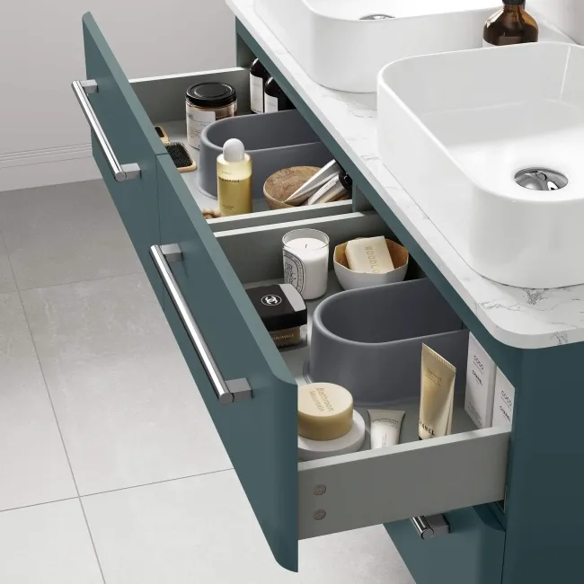 Omaha Mystic Green Wall Hung Drawer Vanity with Marble Top & Marin Basin 1200mm