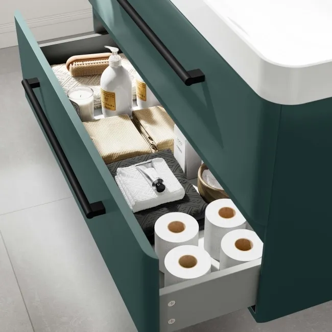 Omaha Mystic Green Wall Hung Basin Drawer Vanity 1000mm - Black Accents