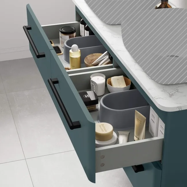 Omaha Mystic Green Wall Hung Drawer Vanity with Marble Top 1200mm (Excludes Counter Top Basin) - Black Accents