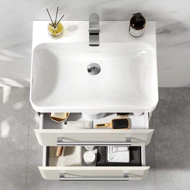 Omaha Linen White Wall Hung Basin Drawer Vanity 600mm
