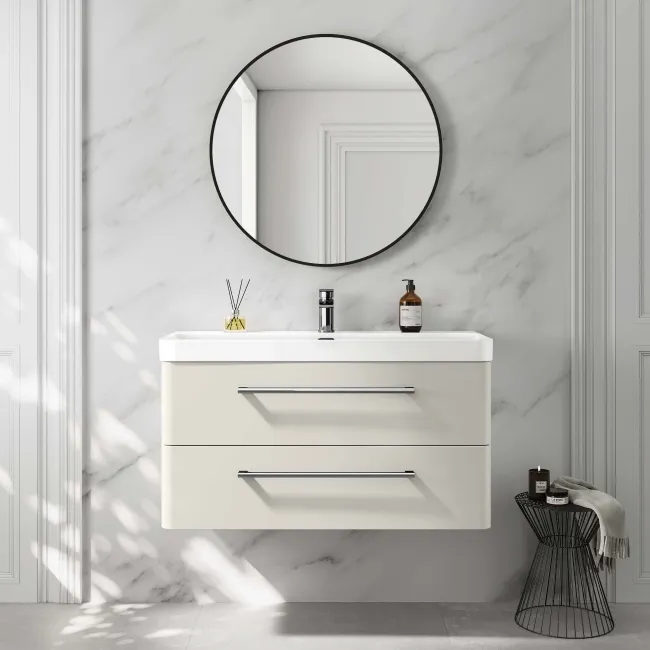 Omaha Linen White Wall Hung Basin Drawer Vanity 1000mm