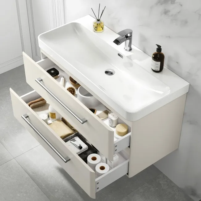 Omaha Linen White Wall Hung Basin Drawer Vanity 1000mm