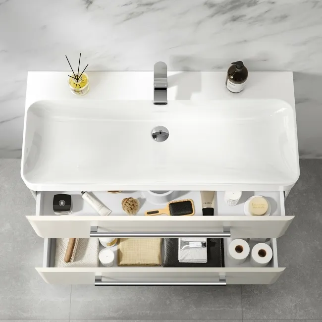 Omaha Linen White Wall Hung Basin Drawer Vanity 1000mm