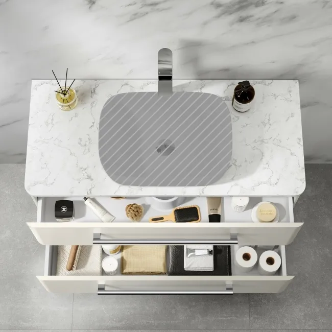 Omaha Linen White Wall Hung Drawer Vanity with Marble Top 1000mm - Excludes Counter Top Basin